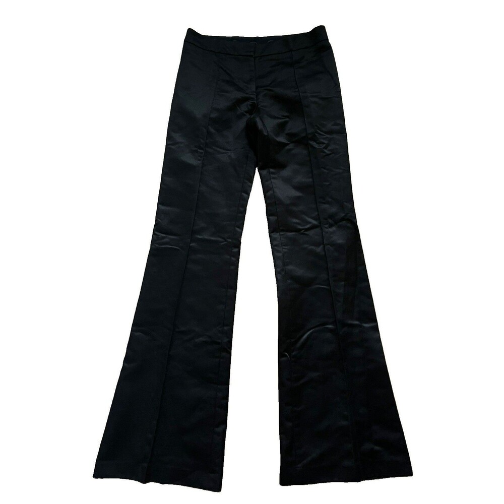 Tory Burch Black Cotton Silk Pintuck Trousers Flare Leg Size 2